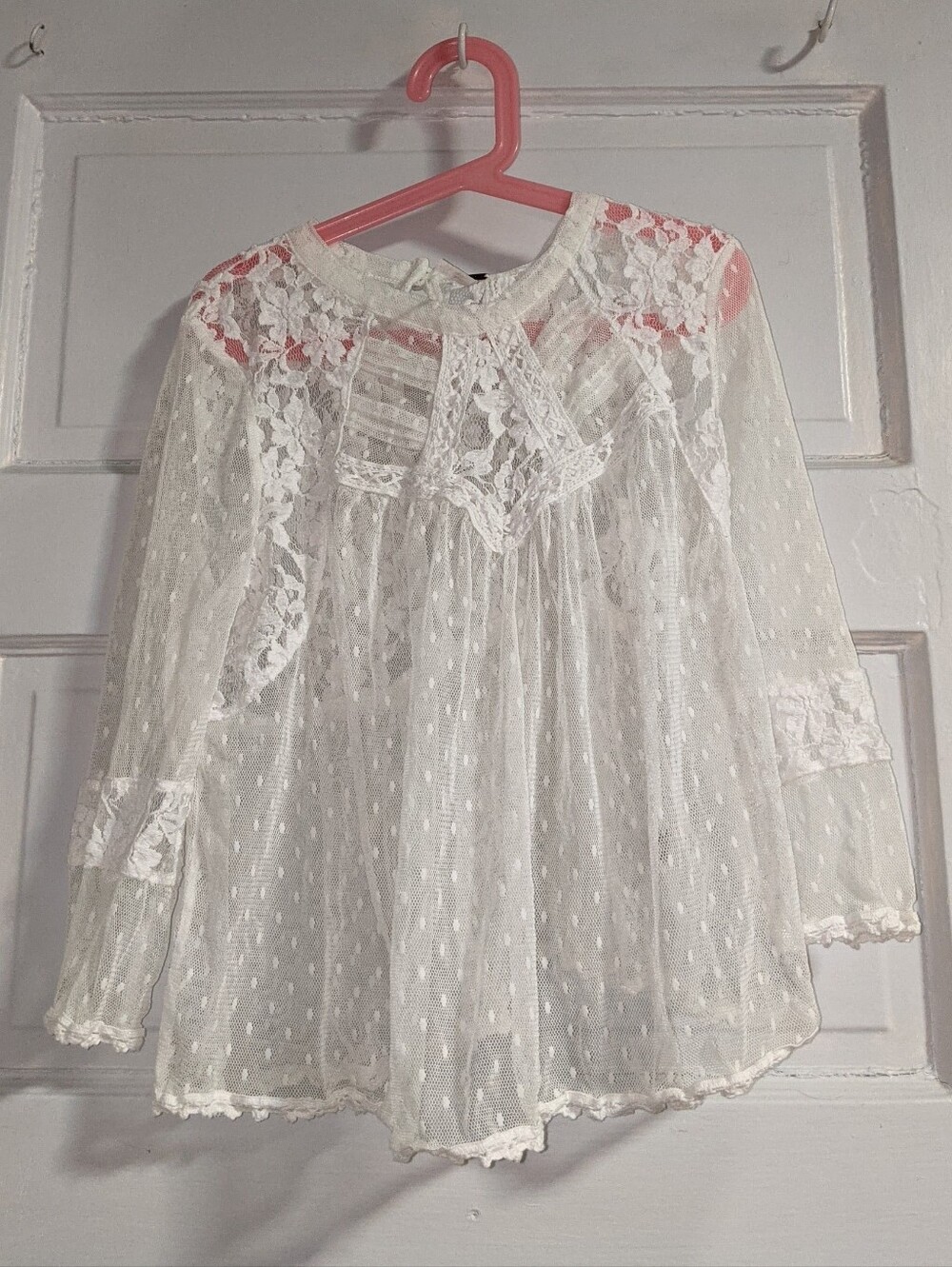 Free People White Sheer Lace Peasant Blouse